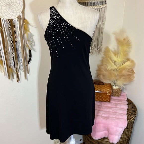 Black One Shoulder Mini Dress by Candy Rocket/ Size Medium - Picture 3 of 7